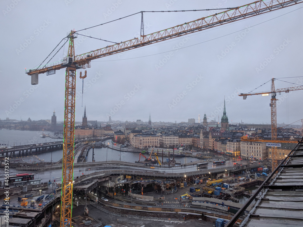 Gamla Stan and Slussen infrastructure and construction, Stockholm, Sweden.