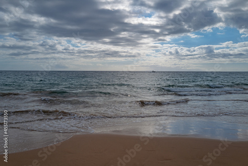 Sea view, nature background. Azure beach with and clear ocean water at sunny day.