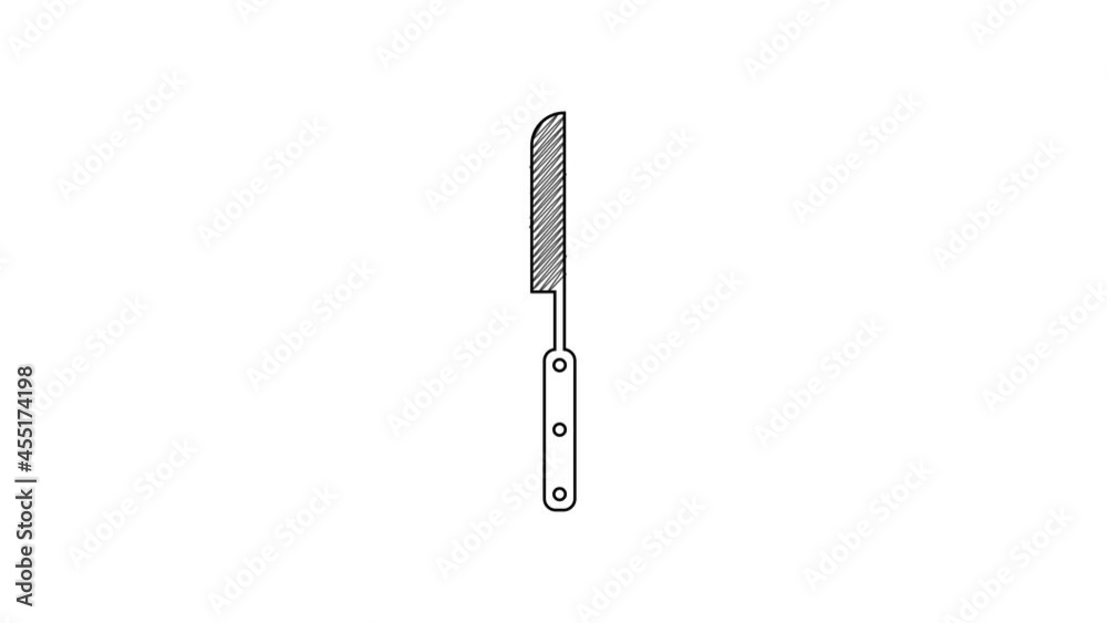 Black line Barbecue knife icon isolated on white background. Kitchen knife icon. BBQ knife sign. Barbecue and grill tool. 4K Video motion graphic animation Black line Barbecue knife icon isolated on white background. Kitchen knife icon. BBQ knife sign. Barbecue and grill tool. 4K Video motion graphic animation