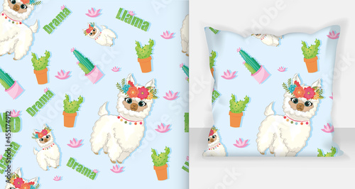 Cute llama Seamless pattern Vector Illustration.