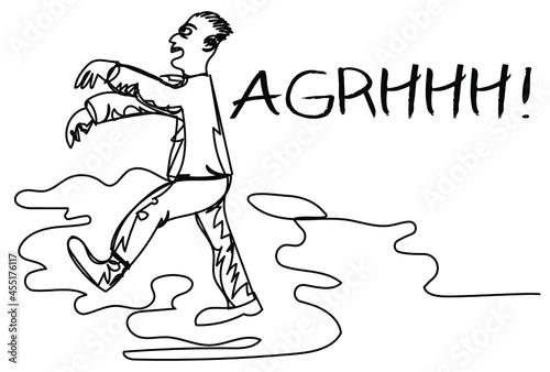 The man rose from the grave in one line. A snarling humanoid creature walking forward. The outline of a sinister zombie looking for brains. Vector illustration of Halloween cosplay and dressing up
