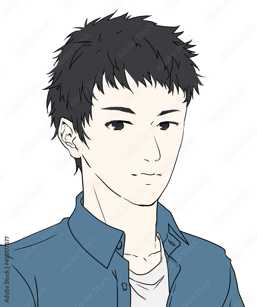 イラスト素材 黒髪のショートヘアの若い男性のアイコン Stock Illustration Adobe Stock
