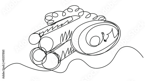 Explosives with timer one line isolated on white background. The threat of a terrorist attack and the danger to people in the city. Stock vector illustration of an improvised explosive device.