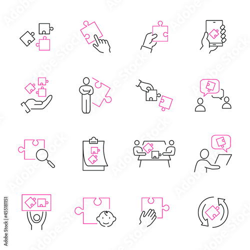 Puzzle icons set. Puzzle pack symbol vector elements for infographic web