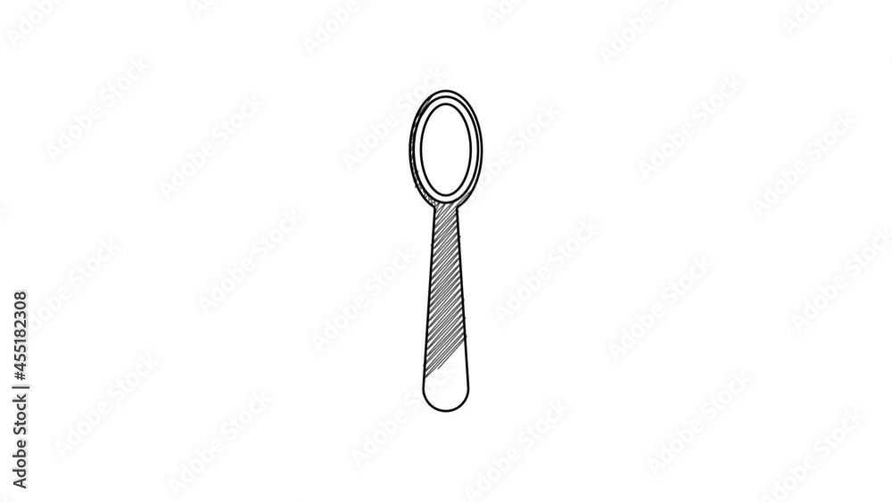 Black line Disposable plastic spoon icon isolated on white background. 4K Video motion graphic animation