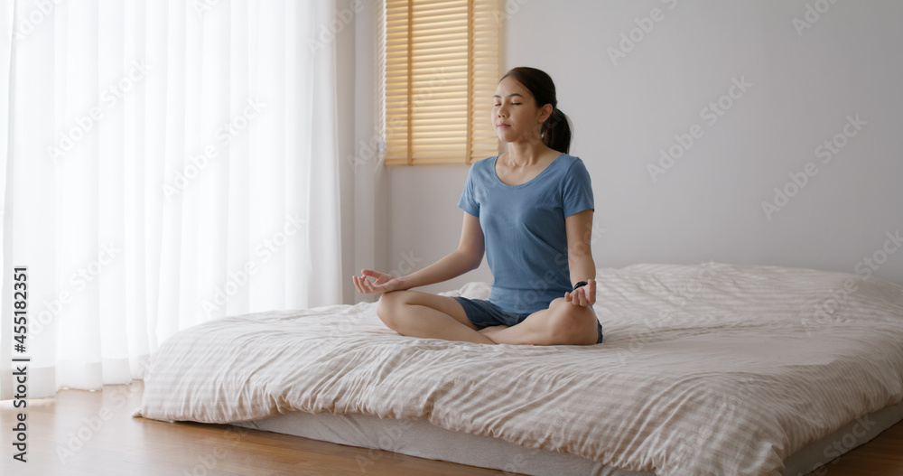 Asia serene people asana sit resting on cozy bed deep calm in zen body fresh in lady peace life at indoor home. Girl enjoy hobby in good time warm praying pose for mental relax inhale happy sport. Asia serene people asana sit resting on cozy bed deep calm in zen body fresh in lady peace life at indoor home. Girl enjoy hobby in good time warm praying pose for mental relax inhale happy sport.