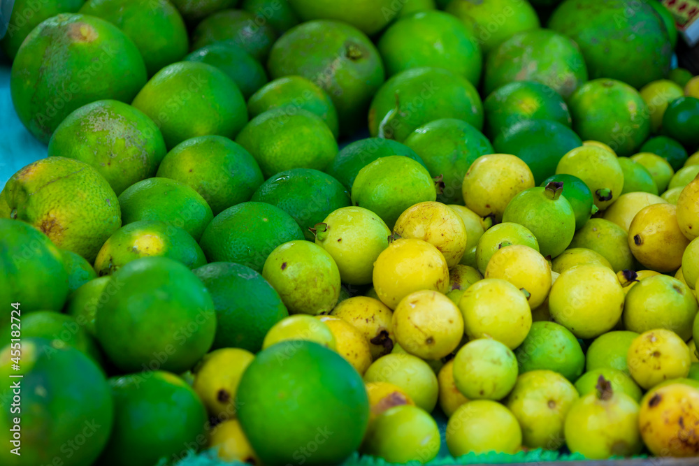 Pile of native fruits at a farmer's market in St Lucia