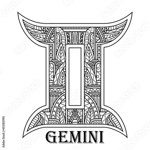Hand drawn of gemini in zentangle style
