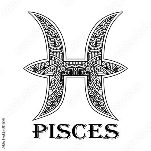 Hand drawn of pisces in zentangle style