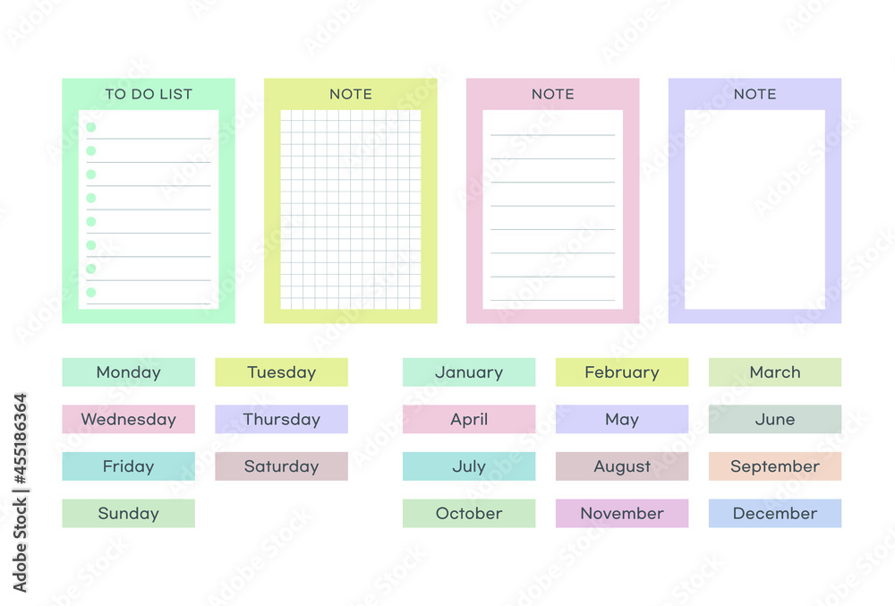 Notes, to do, date, month sticker template illustration.