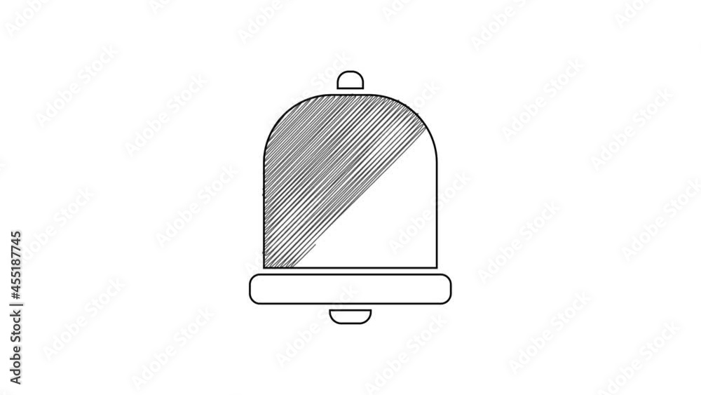 Black line Church bell icon isolated on white background. Alarm symbol, service bell, handbell sign, notification symbol. 4K Video motion graphic animation Black line Church bell icon isolated on white background. Alarm symbol, service bell, handbell sign, notification symbol. 4K Video motion graphic animation