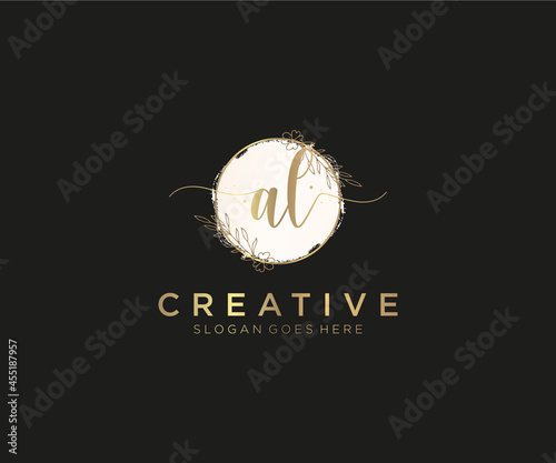 initial AL Feminine logo beauty monogram and elegant logo design, handwriting logo of initial signature, wedding, fashion, floral and botanical with creative template.