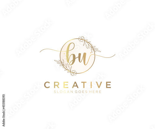 initial BU Feminine logo beauty monogram and elegant logo design, handwriting logo of initial signature, wedding, fashion, floral and botanical with creative template.