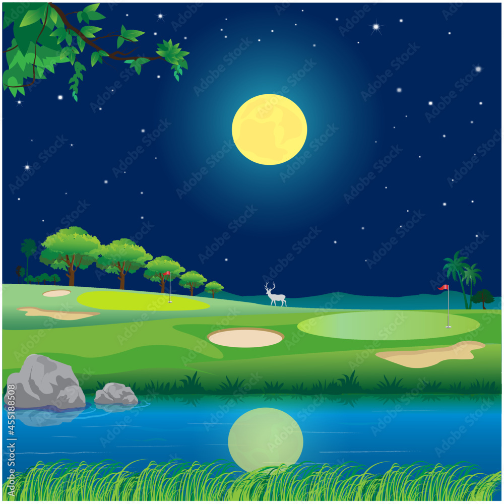 Golf course with the moon