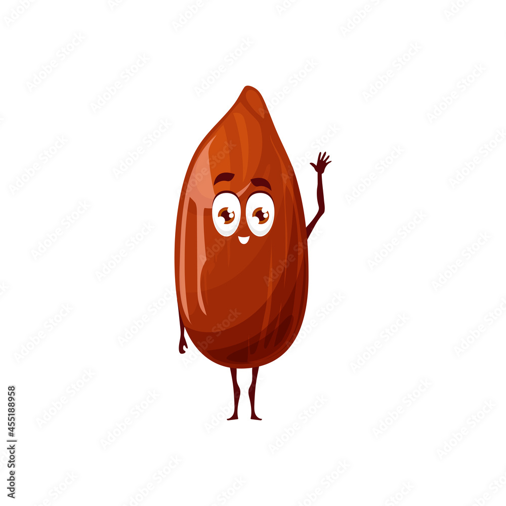 Peanut emoticon emoji with kind face, waving hand isolated groundnut