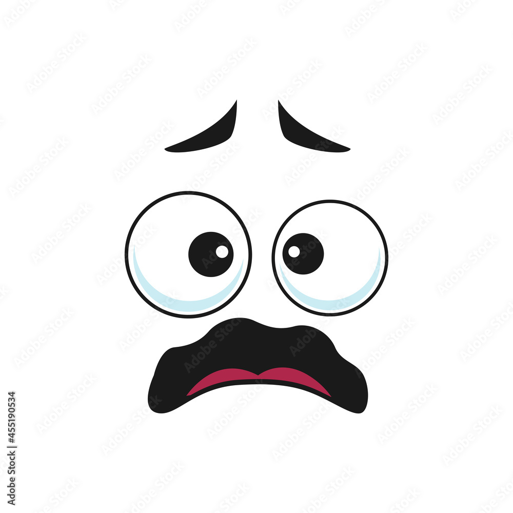 Cartoon face vector icon, frightened worry emoji, scared facial expression  with wide open or goggle eyes and open tremble mouth. Fear or worry  feelings isolated on white background Stock Vector | Adobe