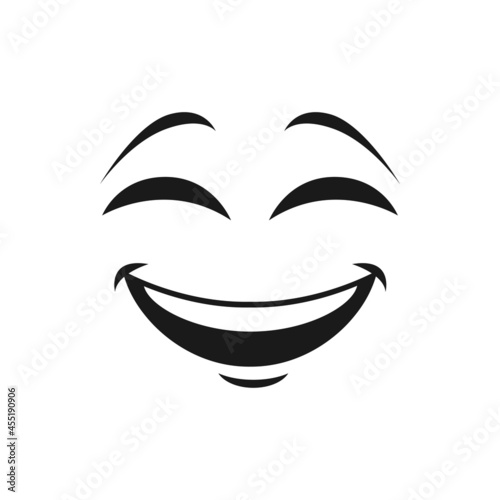 Cartoon face vector icon, happy emoji, laughing facial expression with smiling toothy mouth and close eyes. Positive feelings isolated on white background