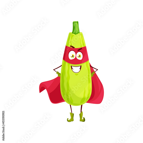 Cartoon squash super hero isolated vector icon. Funny vegetable in red superhero cloak and mask stand with arms akimbo. Fairytale character, healthy vitamin food personage