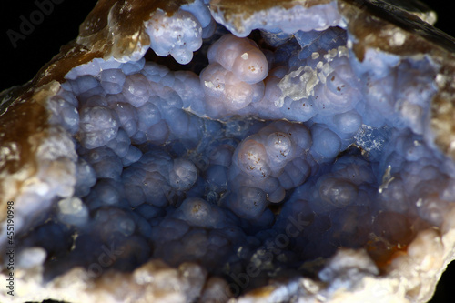 Kidney-shaped chalcedony covered with blue patina, a beautiful collection specimen of chalcedony macro. Golutvin deposit, Moscow region, Russia photo