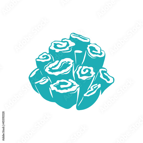 Hard mushroom coral isolated blue Button zoanthids icon. Vector blue aquarium invertebrates polyp, zoanthus species, zoas sea mat coral. Nautical fauna and coral reef object, underwater seaweed plant