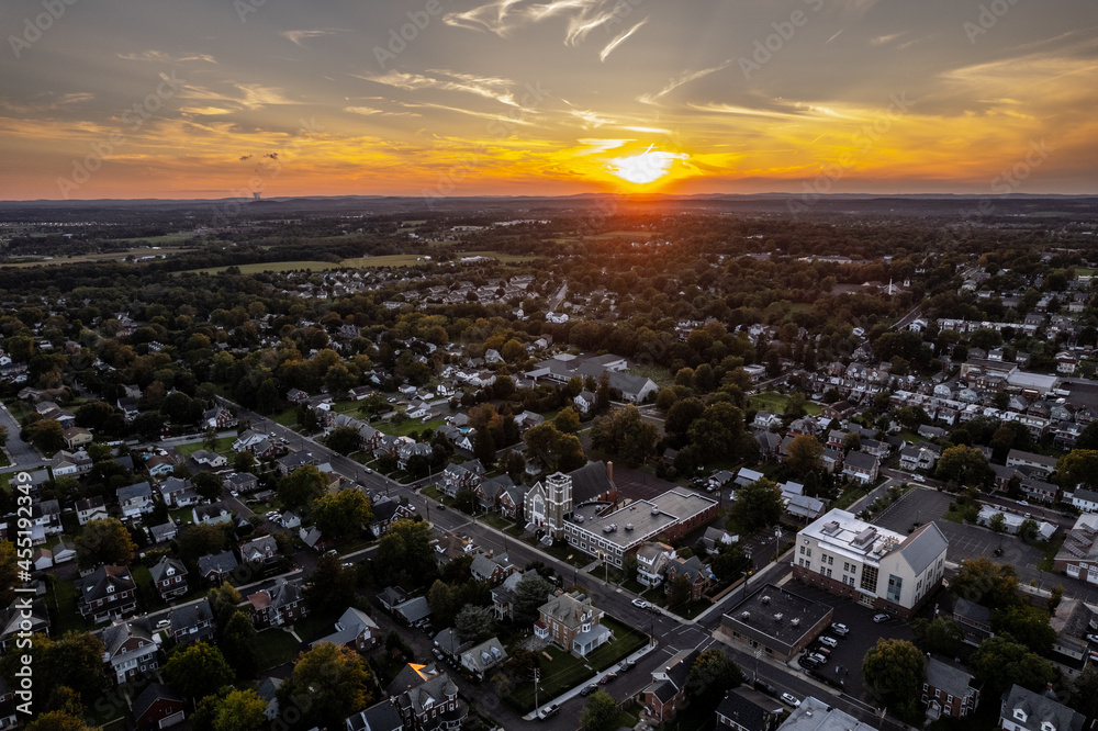 Aerial Drone Sunset in Souderton Pennsylvania 