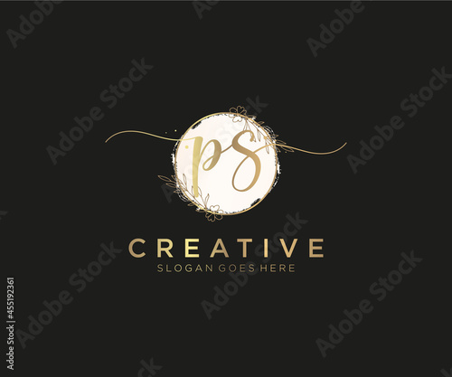 initial PS Feminine logo beauty monogram and elegant logo design, handwriting logo of initial signature, wedding, fashion, floral and botanical with creative template.