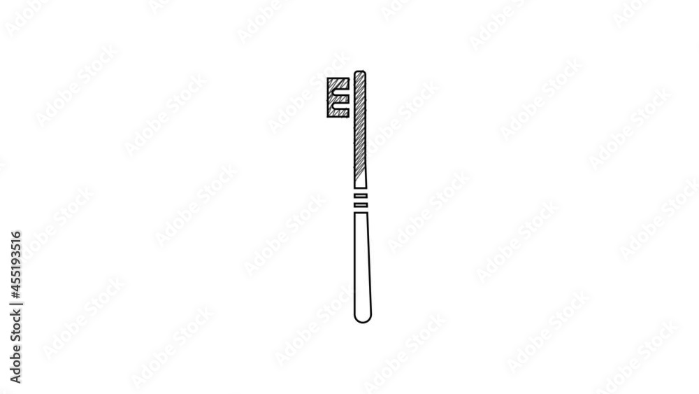 Black line Toothbrush icon isolated on white background. 4K Video motion graphic animation Black line Toothbrush icon isolated on white background. 4K Video motion graphic animation