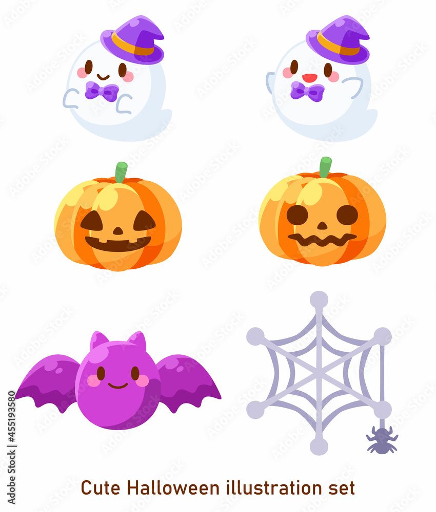 Fototapeta premium 可愛いハロウィンのおばけたちのイラストセット
