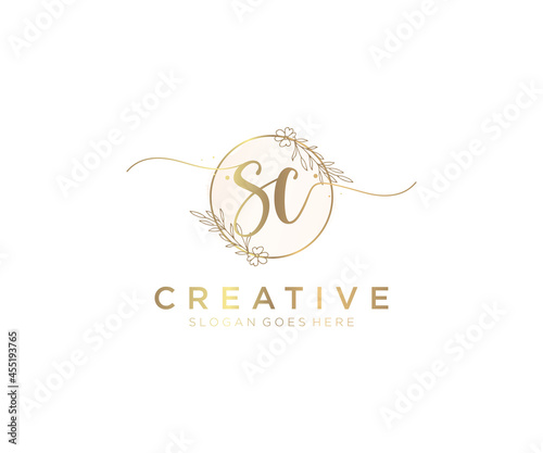 initial SC Feminine logo beauty monogram and elegant logo design, handwriting logo of initial signature, wedding, fashion, floral and botanical with creative template.