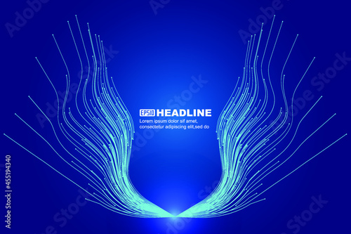 Blue dots and lines form symmetrical abstract vector shapes such as outstretched wings