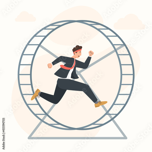 Career stagnation concept businessman running in hamster wheel