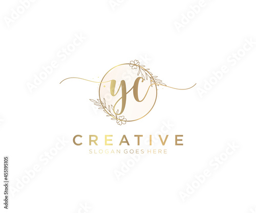 initial YC Feminine logo beauty monogram and elegant logo design, handwriting logo of initial signature, wedding, fashion, floral and botanical with creative template. photo