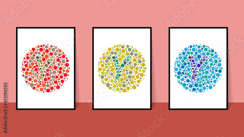 vector graphic of color blind Test. Ishihara Test daltonism color blindness disease perception test letter Y blindness test set.