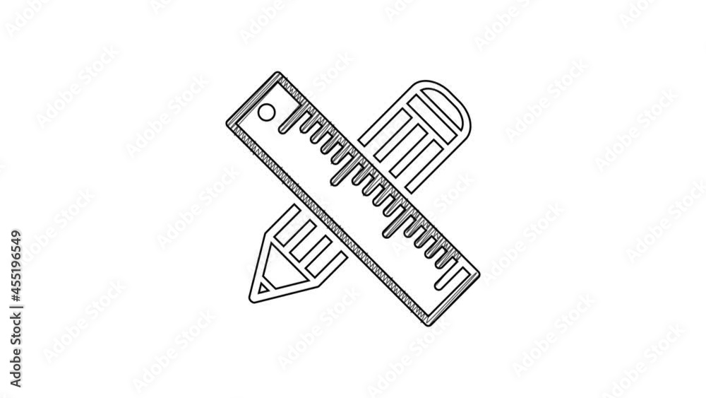 Black line Crossed ruler and pencil icon isolated on white background. Straightedge symbol. Drawing and educational tools. 4K Video motion graphic animation Black line Crossed ruler and pencil icon isolated on white background. Straightedge symbol. Drawing and educational tools. 4K Video motion graphic animation