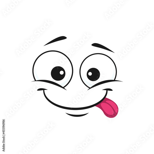 Teasing smiley, pleased yummy emoji isolated emoticon icon. Vector emoji speech bubble or chatbot, tasty food, enjoy of gourmet snack. Social network emoticon, trendy smile in line art style