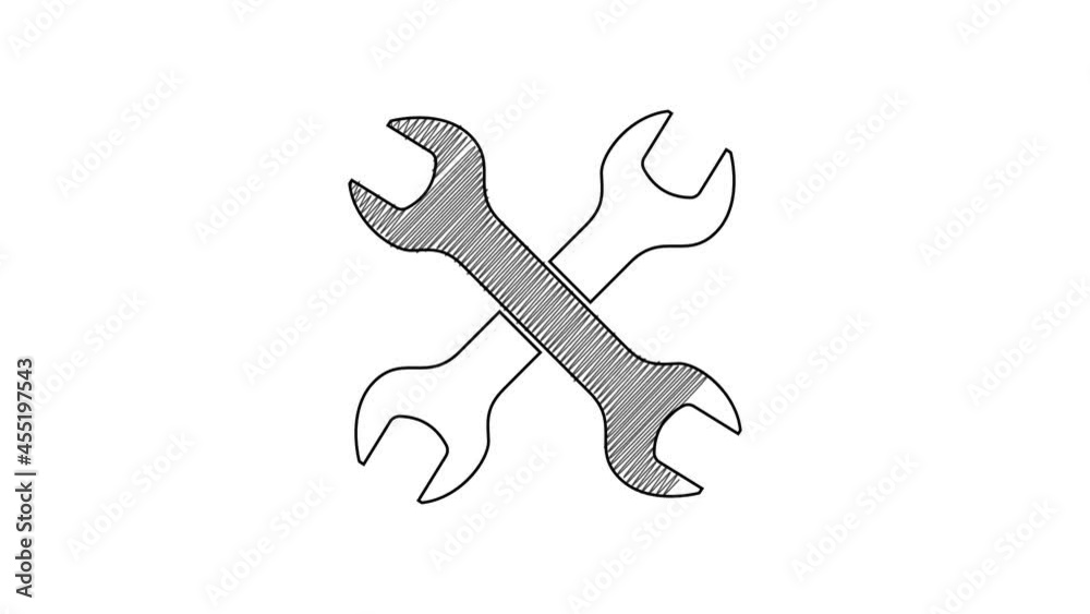 Black line Crossed wrenchs icon isolated on white background. Spanner repair tool. Service tool symbol. 4K Video motion graphic animation Black line Crossed wrenchs icon isolated on white background. Spanner repair tool. Service tool symbol. 4K Video motion graphic animation