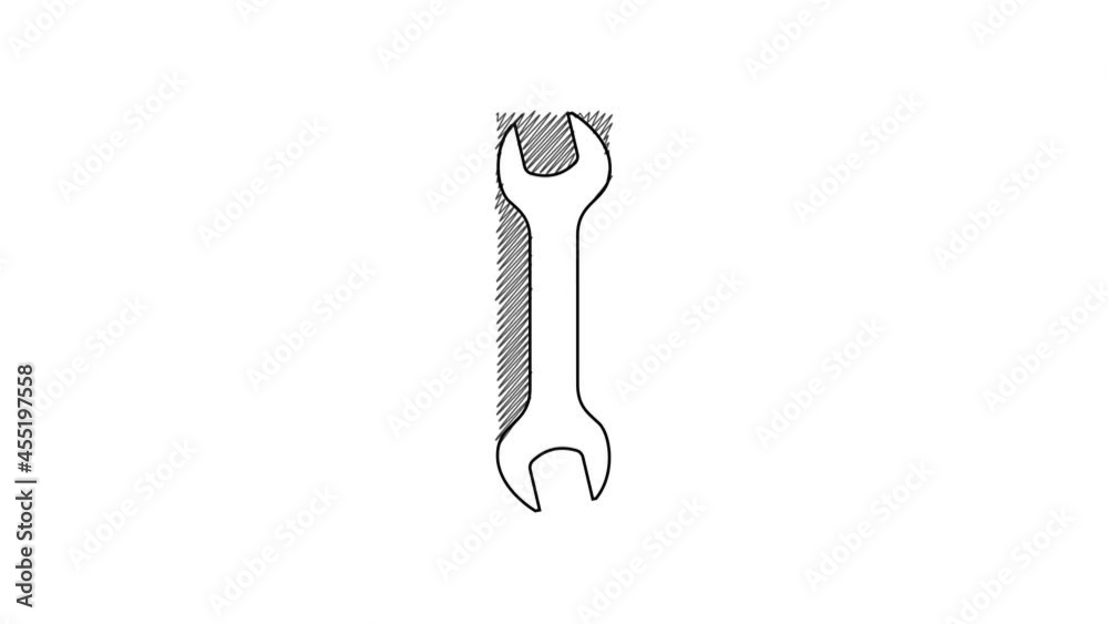 Black line Wrench icon isolated on white background. Spanner repair tool. Service tool symbol. 4K Video motion graphic animation Black line Wrench icon isolated on white background. Spanner repair tool. Service tool symbol. 4K Video motion graphic animation