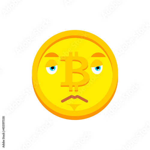 Bitcoin sad emoji. Cryptocurrency sorrowful emotions. panicked Vector illustration