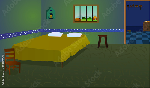 Poor room inside cartoon background, Room vector artwork illustration.