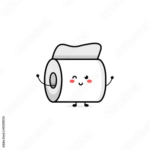Cute toilet paper character illustration smile happy mascot logo kids play toys template