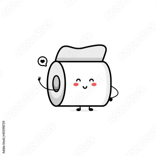Cute toilet paper character illustration smile happy mascot logo kids play toys template
