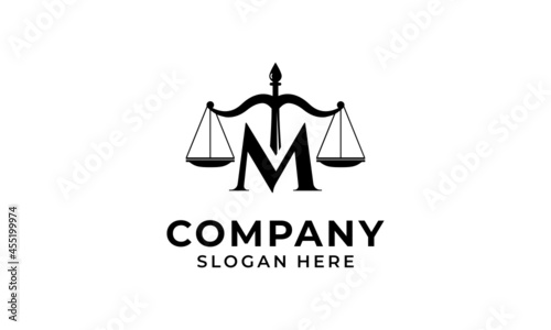 M Logo initial M legal attorney Icon company Design Vector Scale of justice law firm