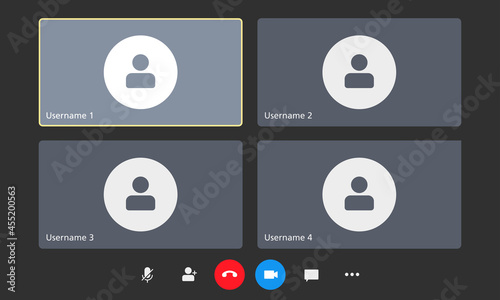 Flat vector illustration of video conference ui mockup. Group video call layout concept. Online meeting video app.