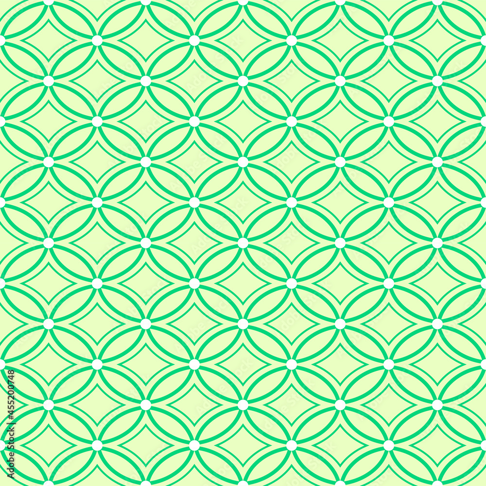 Japanese Green Ellipse Flower Vector Seamless Pattern