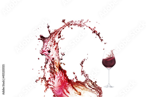 勢いよく注がれる赤ワインのイメージ/ぶどう酒/ソムリエ、アルコール、お酒の文字入れタイトルスペース