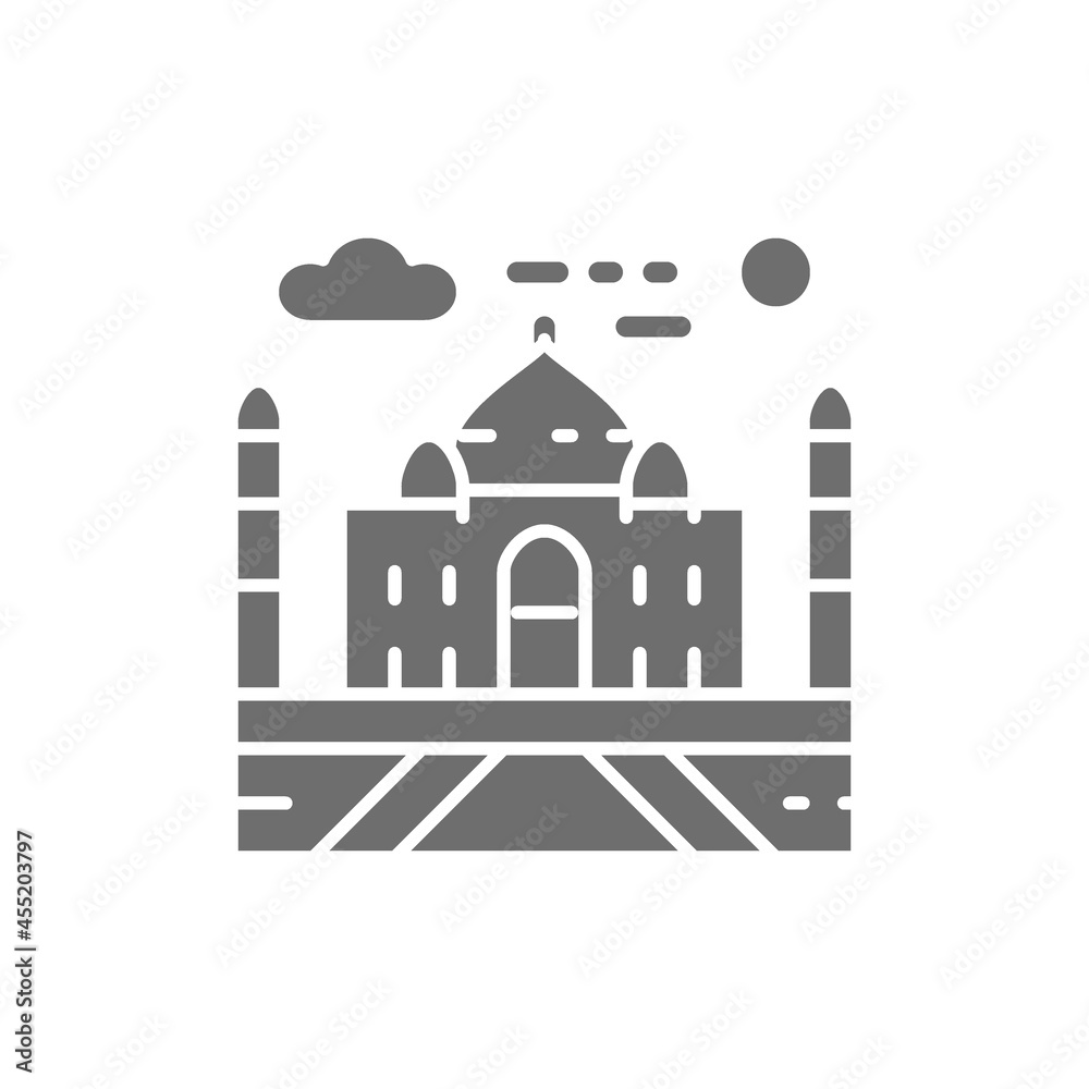 Vector Taj Mahal, India, landmark grey icon.