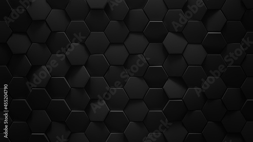 Black hexagonal geometric background 3D rendering illustration