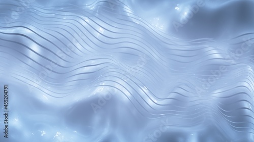 Blue dynamic energy wavy surface. 3D rendering illustration