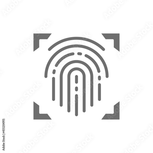 Fingerprint, scanned finger, cryptographic signature, identity grey icon.