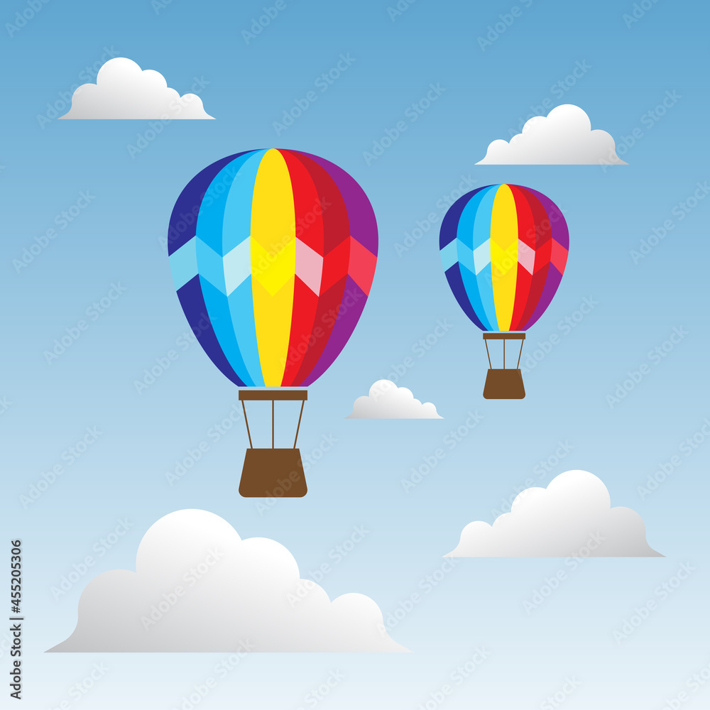 Naklejka premium Two balloons flying in blue sky vector illustration